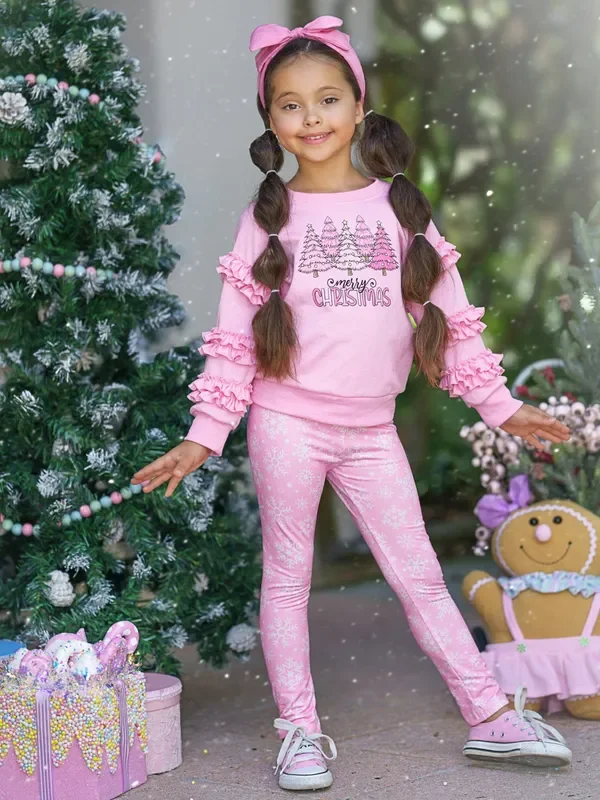 Merry Christmas Ruffle Top and Snowflake Legging Set