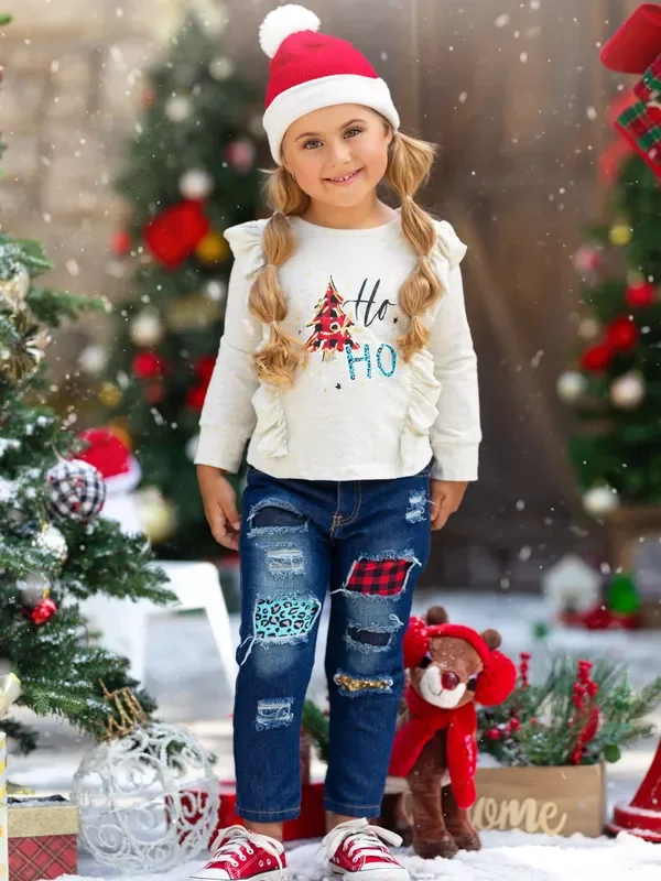 Merry Christmas Y’all Patched Jeans Set