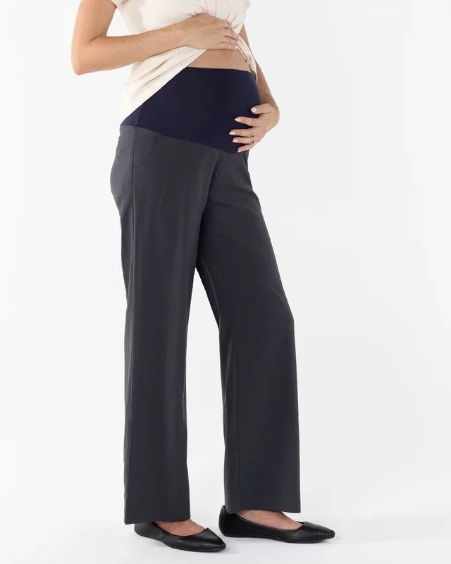 Mid Waist Maternity Relax Woven Pants – Charcoal