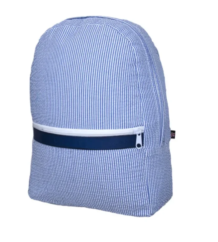 Mint | Medium Seersucker Backpack | Navy