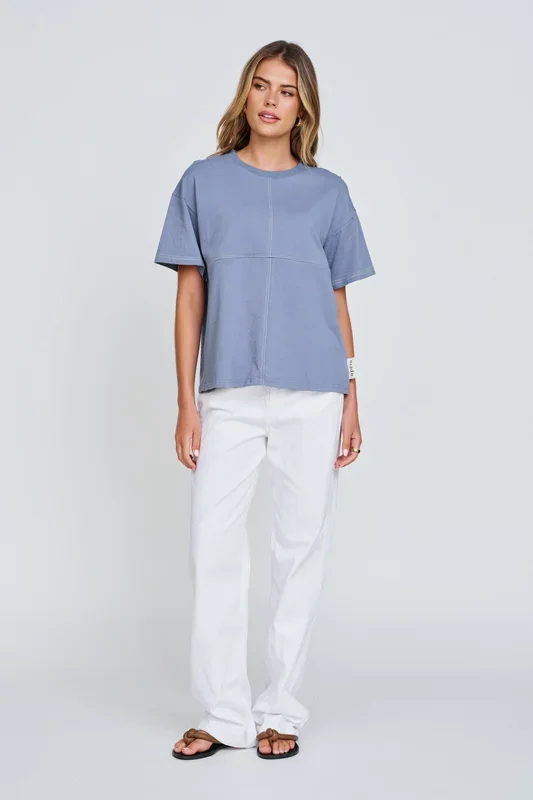 Miro Contrast Panel Tee – Denim Blue / White