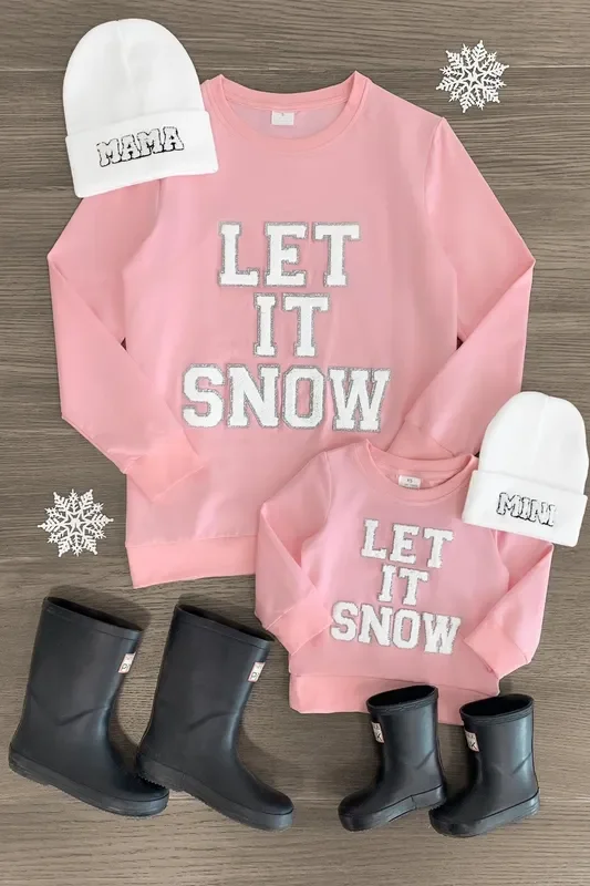 Mom & Me – “Let It Snow ” Pink Chenille Patch Top