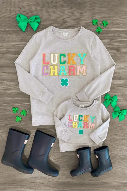 Mom & Me – “Lucky Charm ” Gray Chenille Patch Top