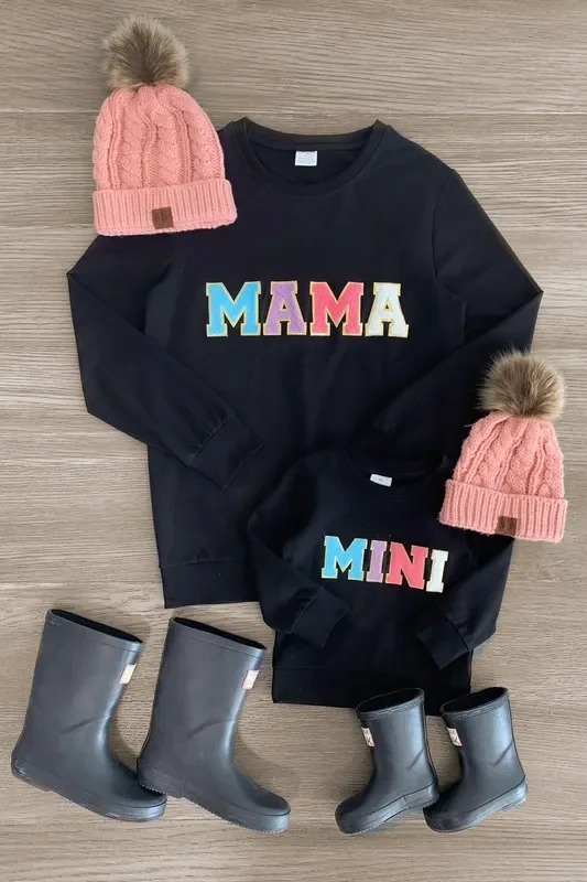 Mom & Me – “Mama & Mini ” Black Chenille Patch Top