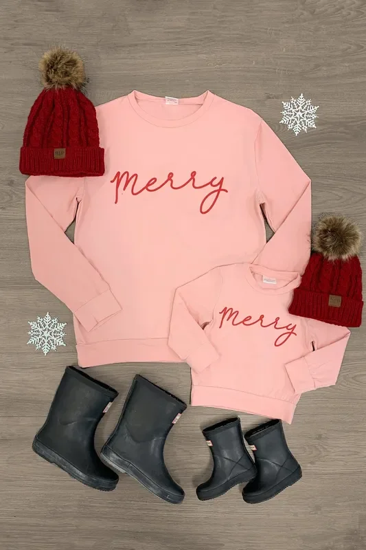 Mom & Me – “Merry ” Blush Pink Pullover