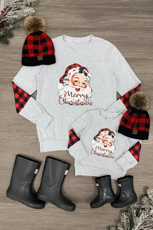 Mom & Me – “Merry Christmas ” Gray Santa Top