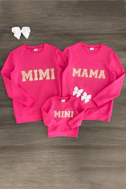 Mom & Me – “Mimi, Mama & Mini ” Pink Chenille Patch Top