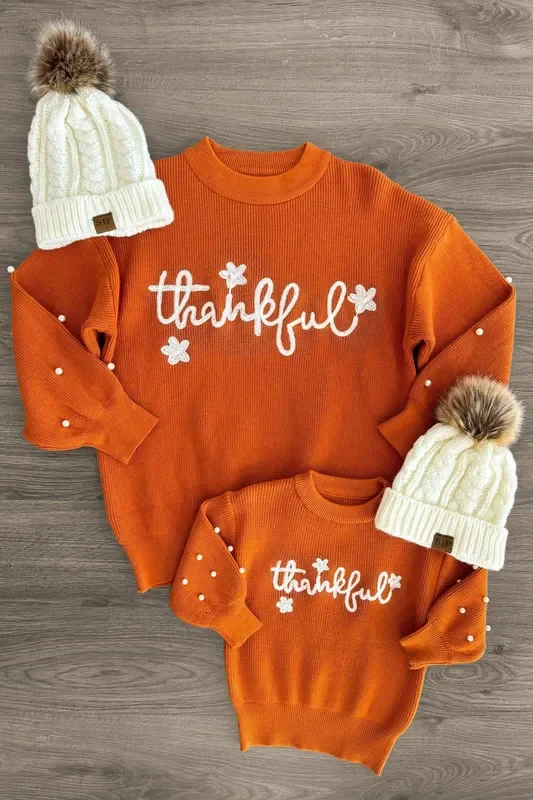 Mom & Me – “Thankful ” Orange Pearl Sweater