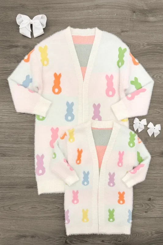 Mom & Me – Cozy Pastel Bunny Cardigan