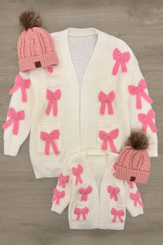 Mom & Me – Cream Knit Bow Cardigan