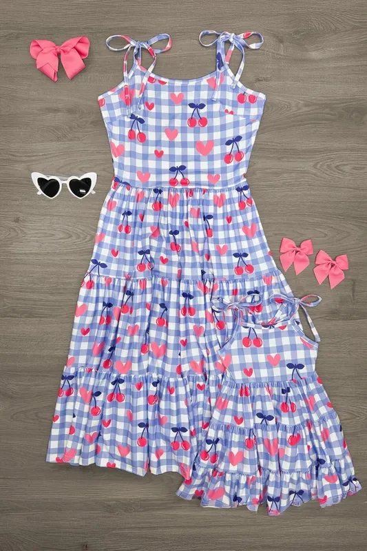 Mom & Me – Gingham Cherry Heart Dress