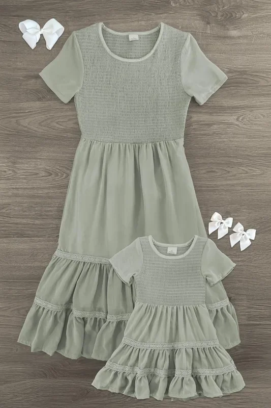 Mom & Me – Gray Ruffle Dress
