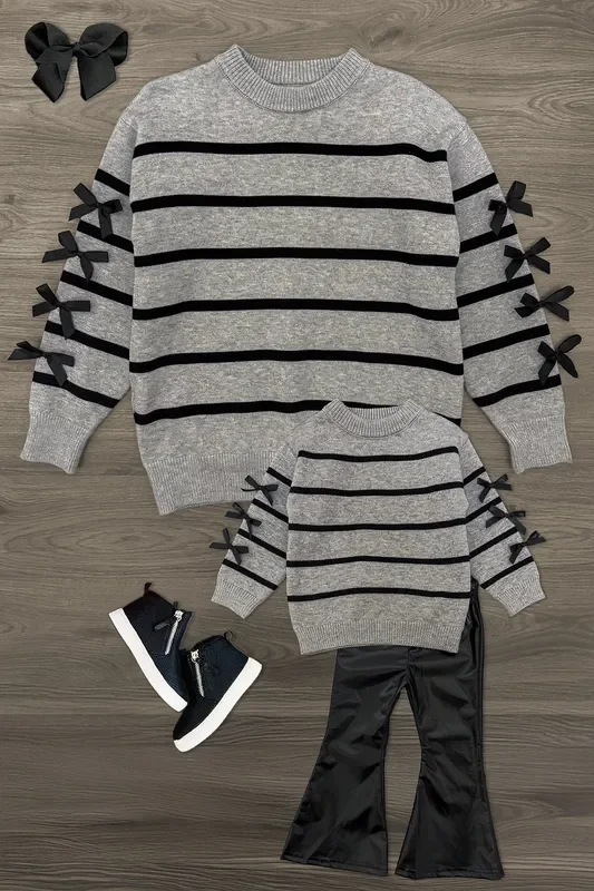 Mom & Me – Gray Striped Sweater & Pant Set
