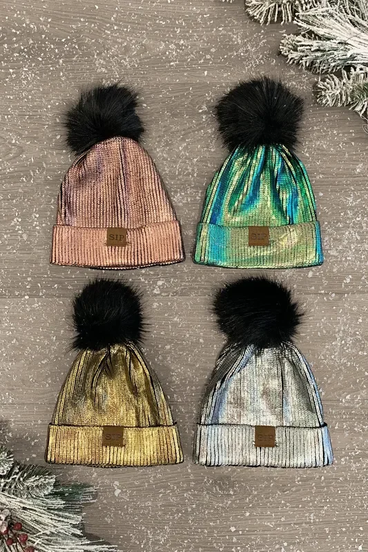 Mom & Me – Metallic Sparkle In Pink Beanies