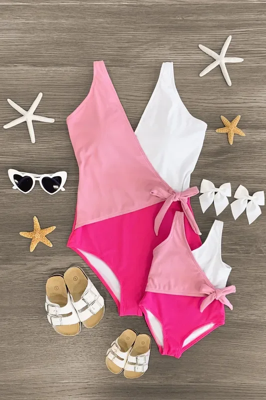 Mom & Me – Pink & White One Piece Swimsuit