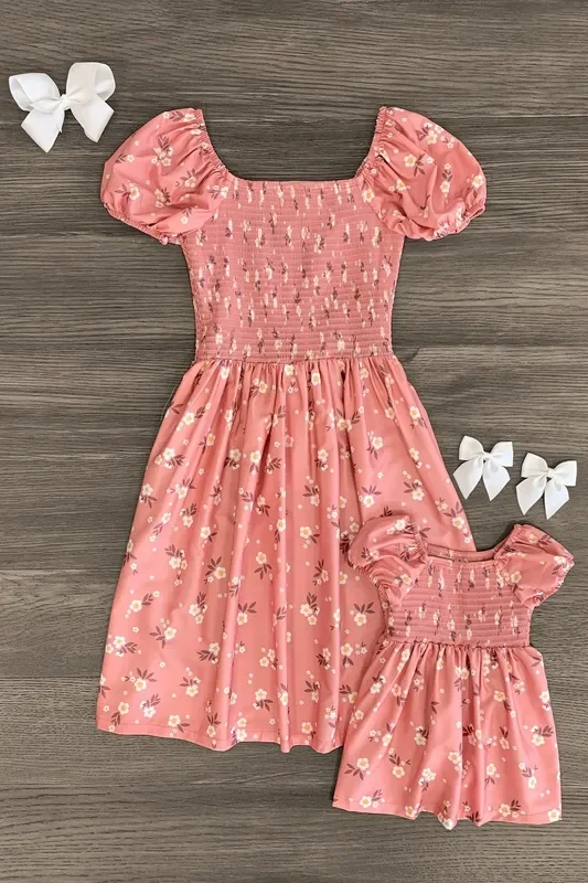 Mom & Me – Pink Floral Cinched Dress