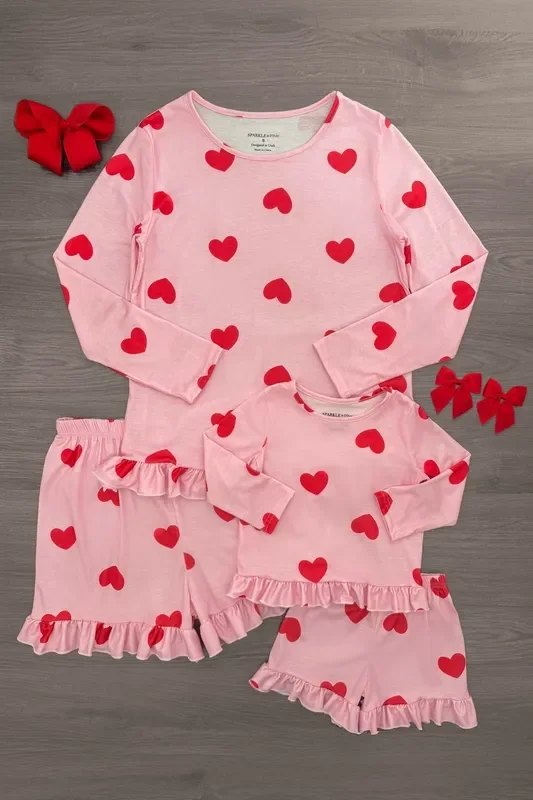 Mom & Me – Pink Ruffle Heart Pajamas