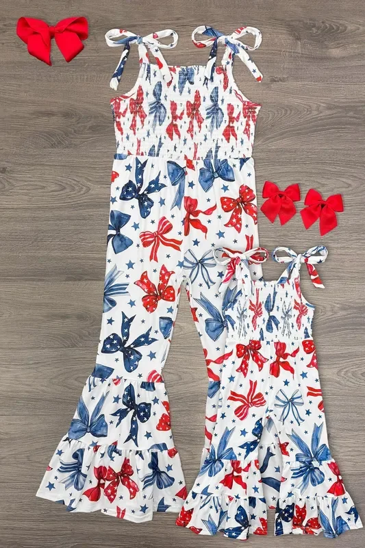 Mom & Me – Red White & Blue Bow Jumpsuit