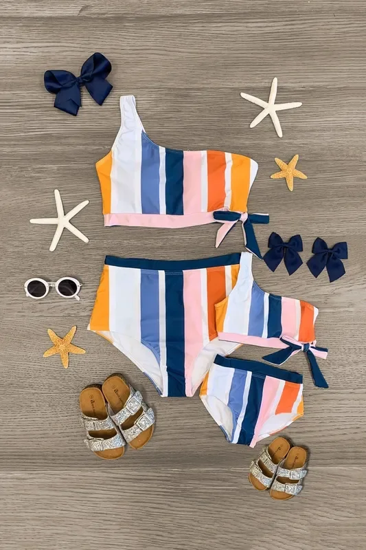 Mom & Me – Striped One Shoulder Bikini