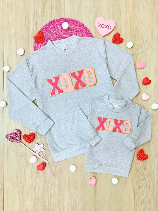 Mommy and Me “XOXO ” Embroidered Chenille Patch Sweatshirt