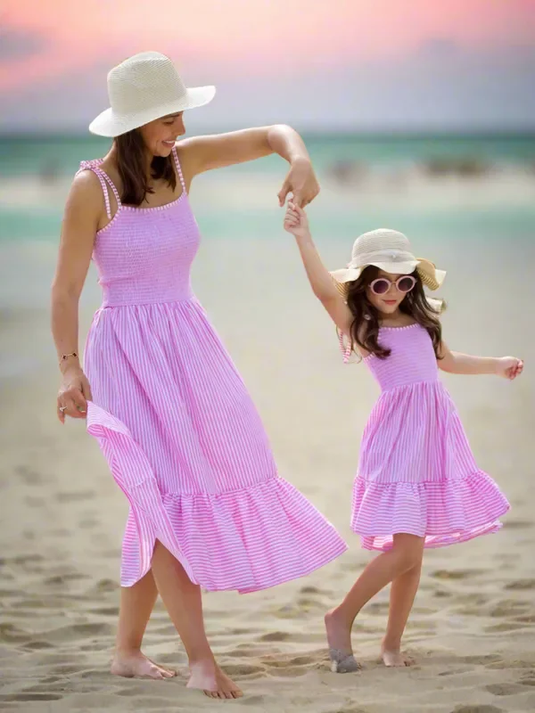 Mommy and Me Candy Stripe Smocked Midi Dress