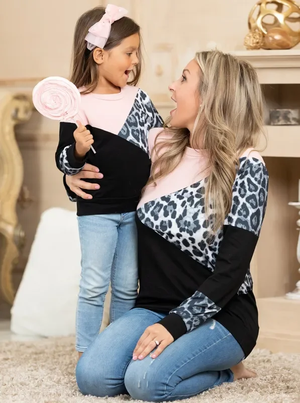Mommy and Me Leopard Split Colorblock Top