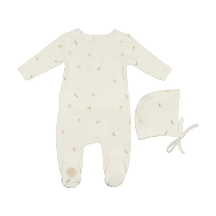 Mon Tresor Bebe Cascade of Blossoms Footie & Hat Set