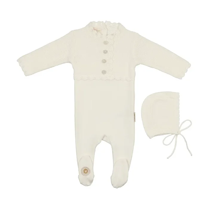 Mon Tresor Bebe Mock-Cardigan Footie & Hat Set