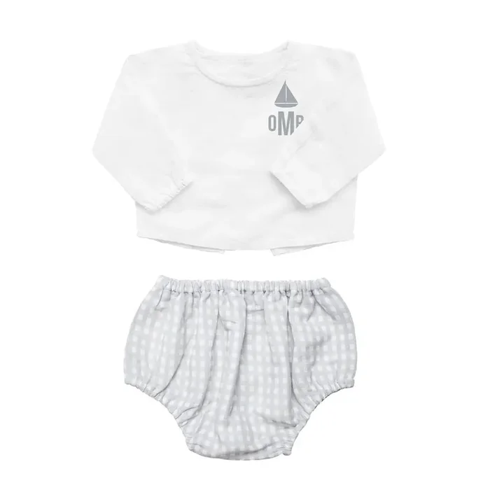 Monogrammed Gift Set | Double Button Shirt And Grey Gingham Bloomer