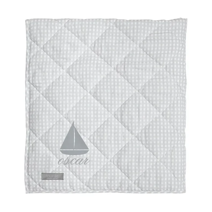 Monogrammed Play Mat | Grey Gingham And White Linen
