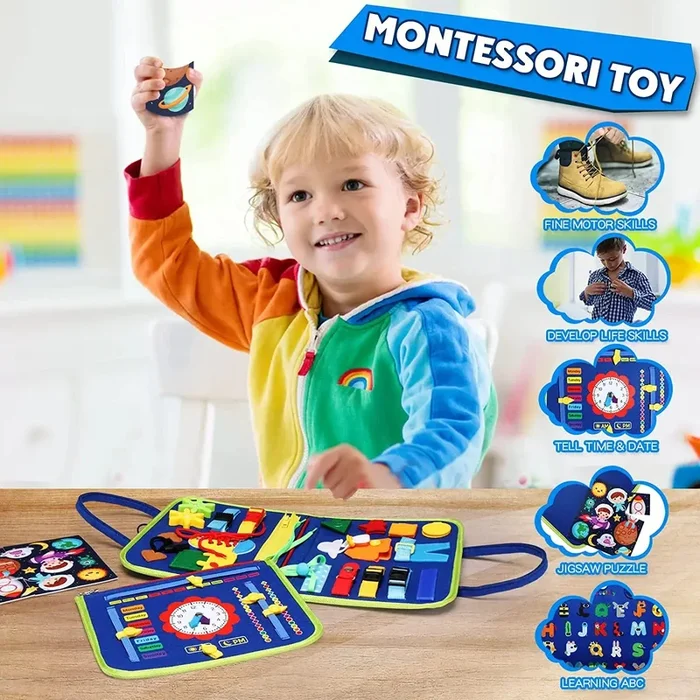 Montessori Style Busy Board for Toddlers I Educational Travel Toy