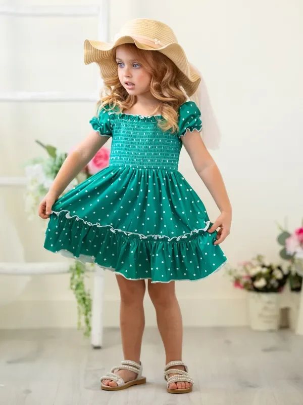 More Sunny Days Polka Dot Smocked Dress