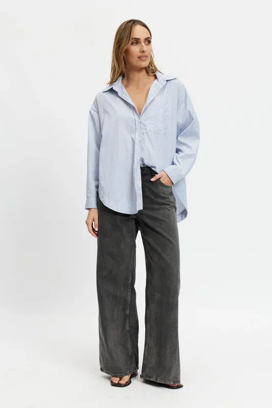 Morgan Stripe Wrap Button-Down Shirt – Blue Multi