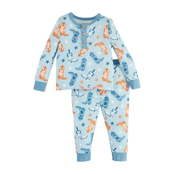 Mudpie- Blue Cowboy Boots Toddler Pajamas