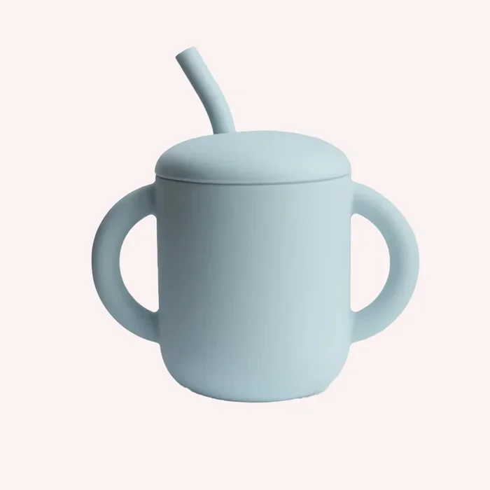 Mushie Silicone Training Cup + Straw – Powder Blue
