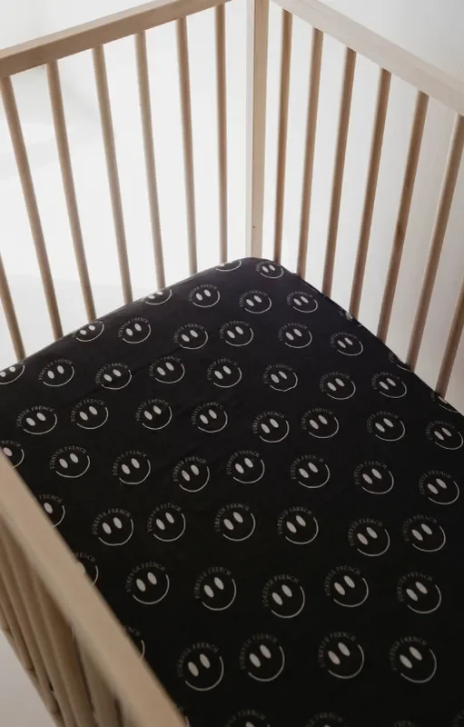 Muslin Crib Sheet | Charcoal & White Ff Smile