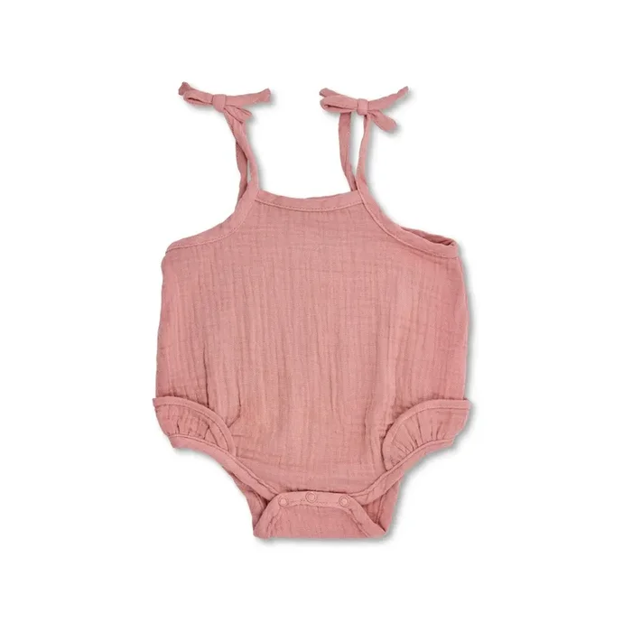 Muslin Ruffle Romper With Ties – Terra Cotta