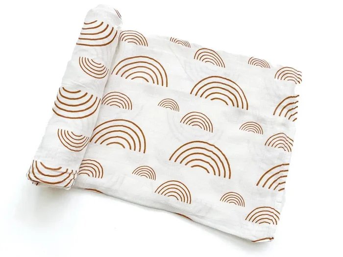 Muslin Swaddle Blanket – Caramel Rainbow