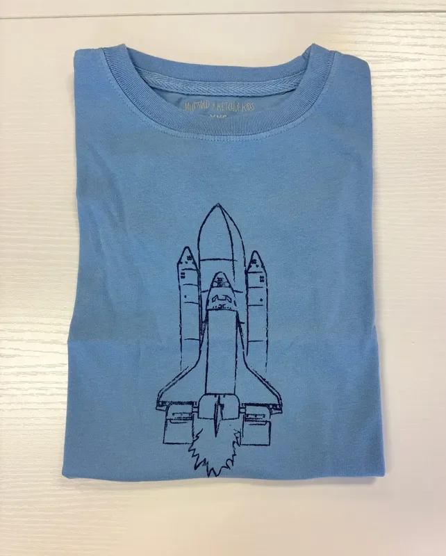 Mustard & Ketchup Kids Denim Rocket Ship Long Sleeve Tee