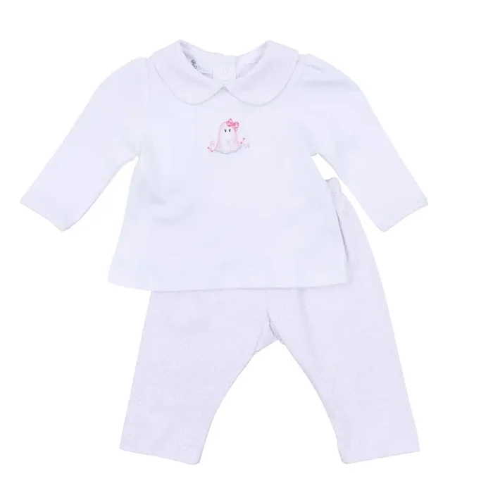 My Little Boo Pink Embroidered Collared Pant Set