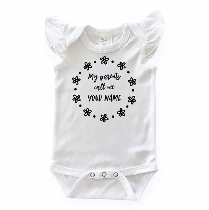 My Parents Call Me Custom Flutter Sleeve White Bodysuit