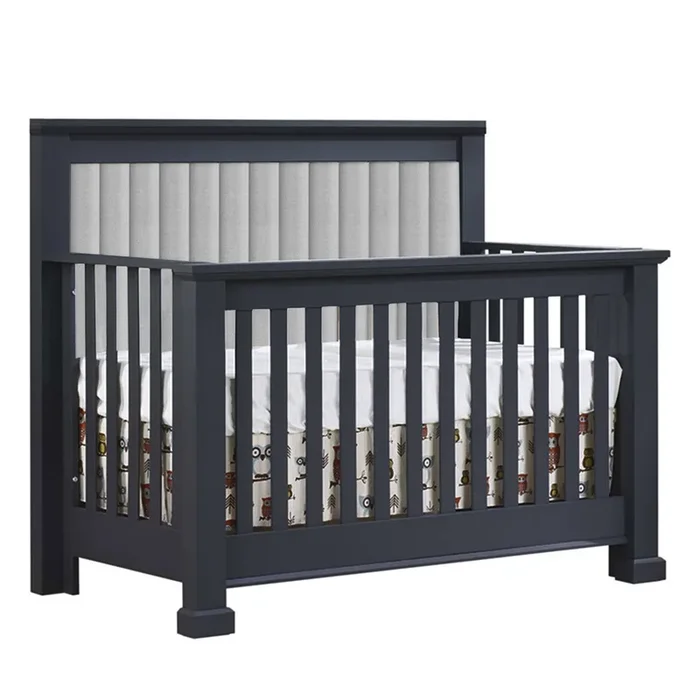 Natart Taylor “5-in-1 ” Convertible Crib with Channel Tufted Panel Linen Grey (w/out rails)
