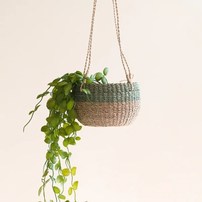 Natural + Sage Hanging Planter – Hanging Bin | Likhâ