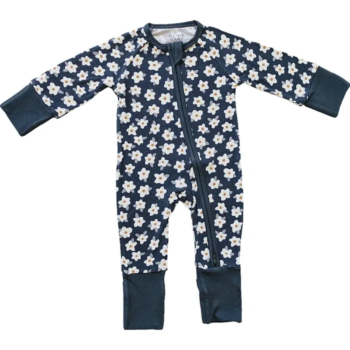 Navy Daisy Ribbed Bamboo Zipper