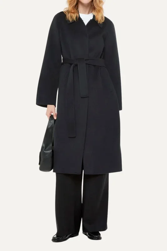 Nell Belted Doubled Faced Coat – Black