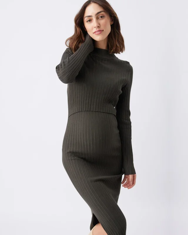 Nella Rib Nursing Knit Dress Ivy