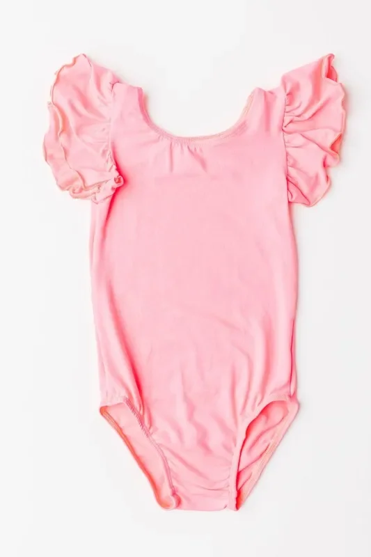 Neon Pink S/s Flutter Sleeve Leotard