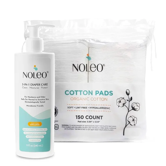 Noleo Duo: 3-in-1 Diaper Rash Cream & Large Cotton Pads