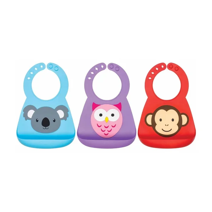 Nuby 1 Pack 3D Silicone Bib In Animal Designs