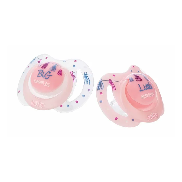 Nuby 2 Pack Bowtie Glow In The Dark Oval Pacifier 0-6 Months